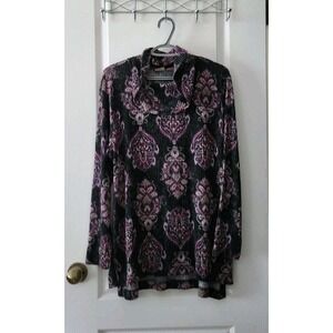 Chico's Lightweight Sweater Cowl‎ Neck Long Sleeve Black Purple Size 2 (12/14)